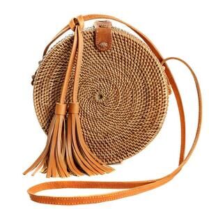 6423 Rattan Bags - Handmade Wicker Woven Purse Handbag Circle Boho Bag Bali